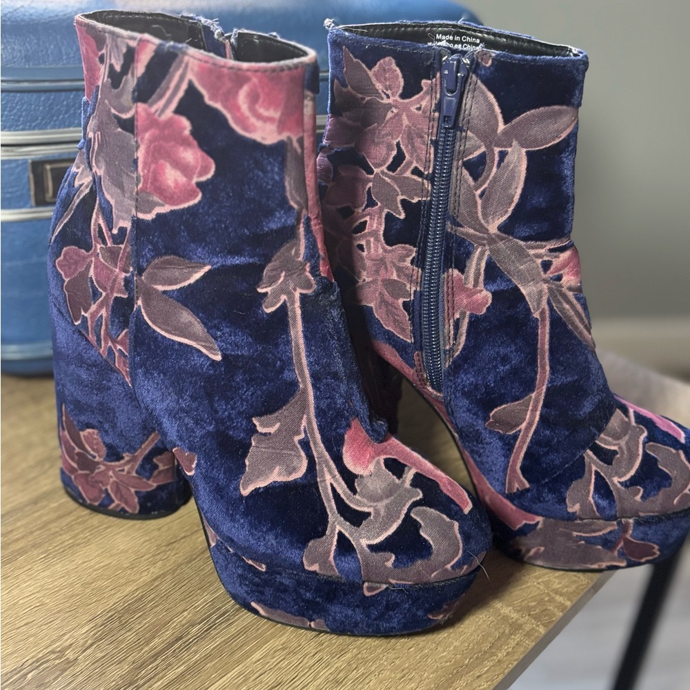 Floral Velvet Ankle Boots